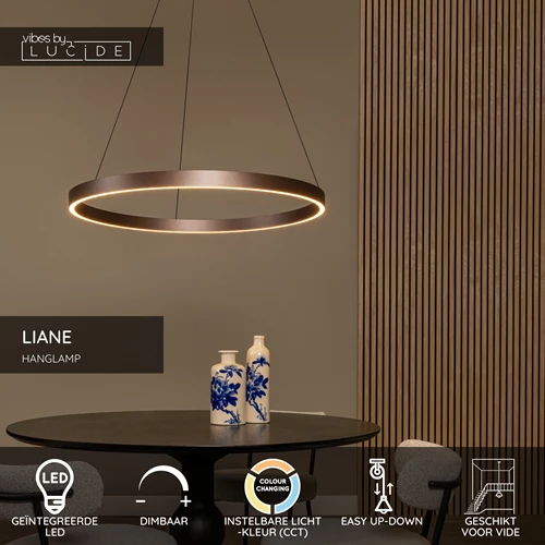 Lucide LIANE - Hanglamp - Ø 80 cm - LED Dimb. - CCT - 2x36W 2700K/4000K - Geschikt voor vide en hoge plafonds - Roest bruin | Vibes - USP